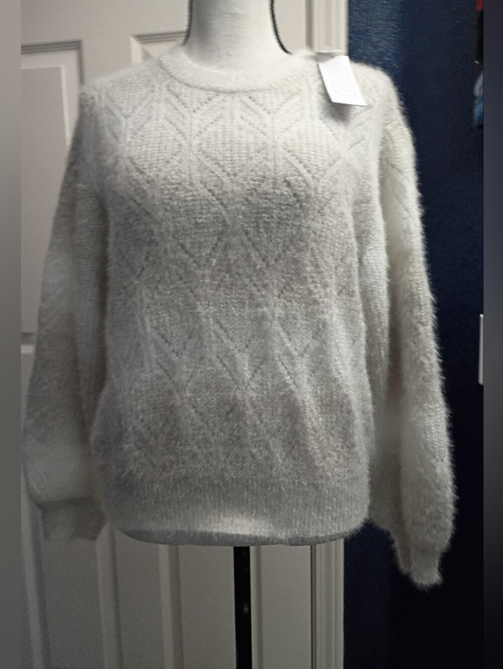 Sage Ivory Crewneck Fuzzy Knit Sweater